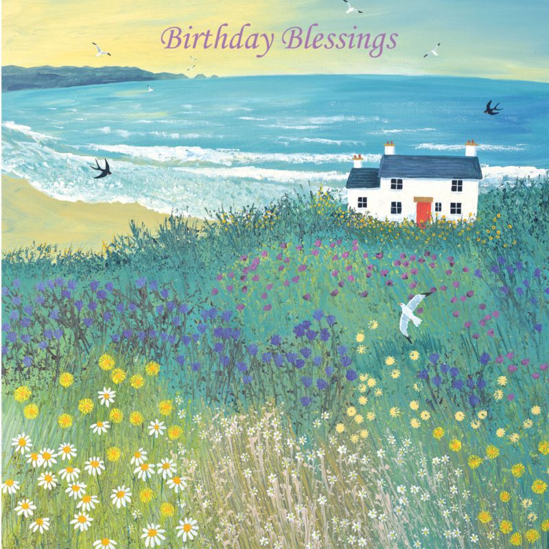 House Cottage Cove Sea Meadow Cliff Jo Grundy Birthday Christian