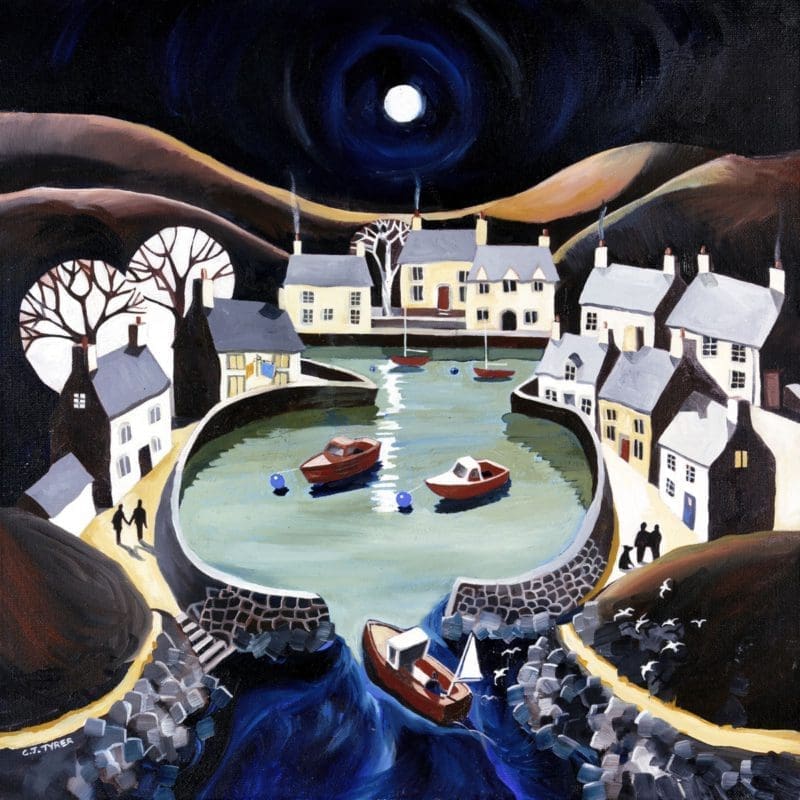 Coastal Harbour Night Moon Carolyn Tyrer Nethertons