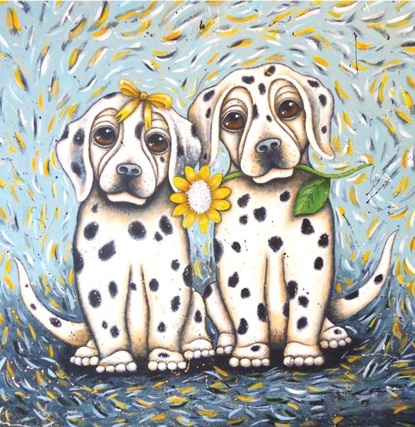 dalmation sun flower yellow grey black white dog woof george gale nethertons