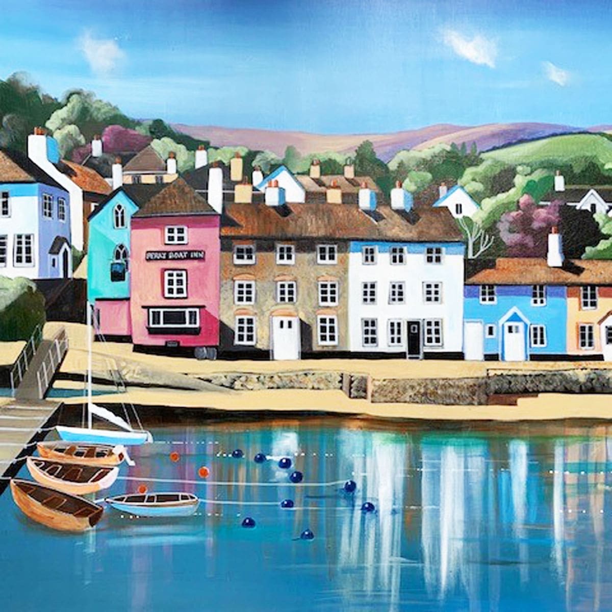 Fishing Village Pub Boats Harbour Carolyn Tyrer Nethertons